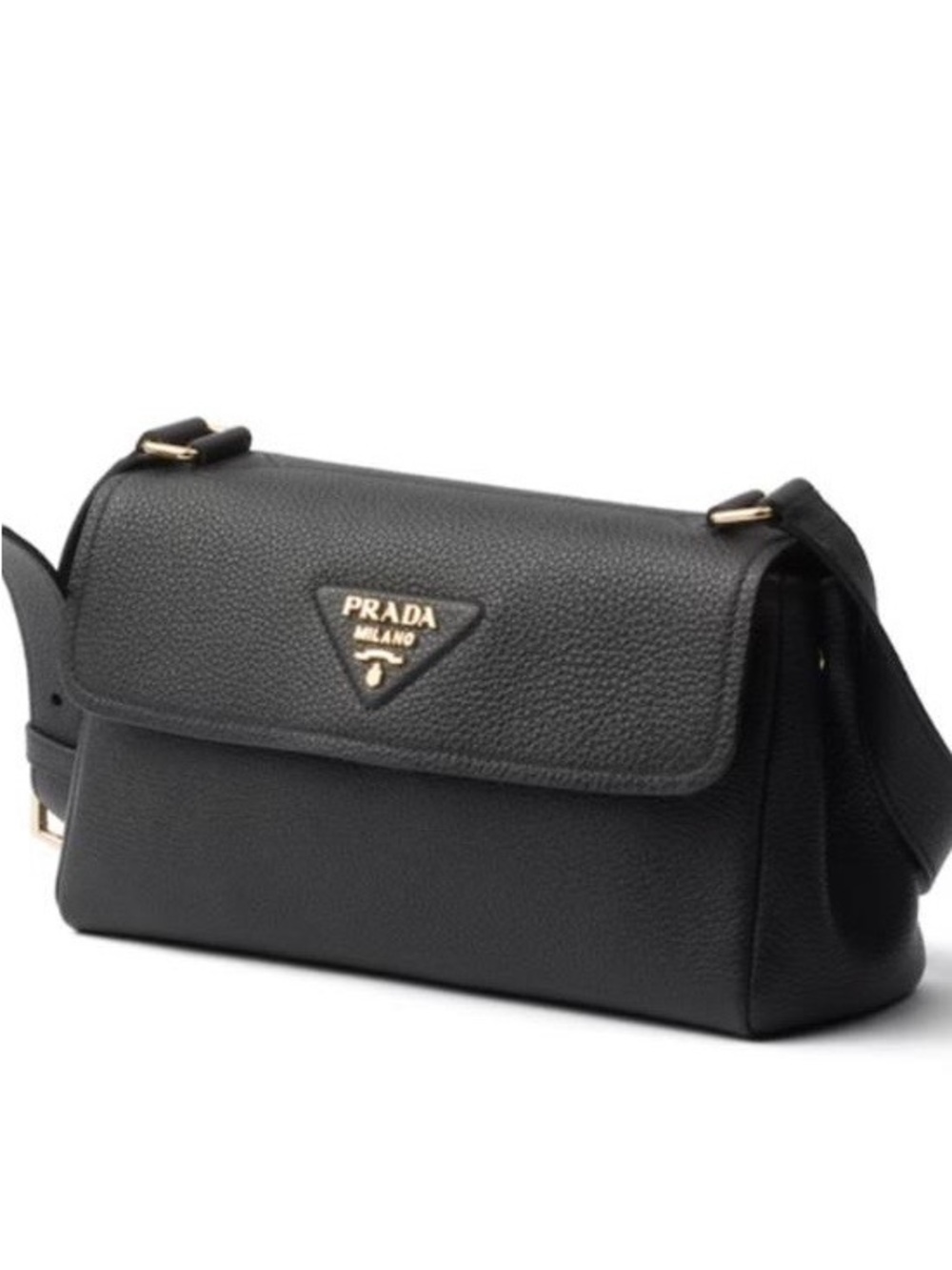 Prada Black Leather Crossbody with Gold Logo
